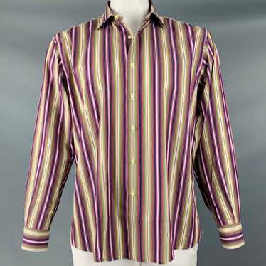 Etro Purple Green Stripe Cotton Button Up Long Sl… - image 1