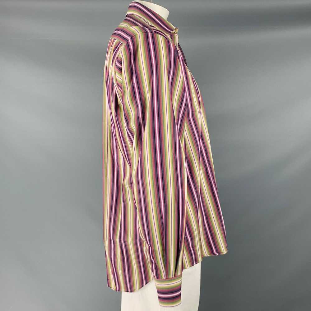 Etro Purple Green Stripe Cotton Button Up Long Sl… - image 3