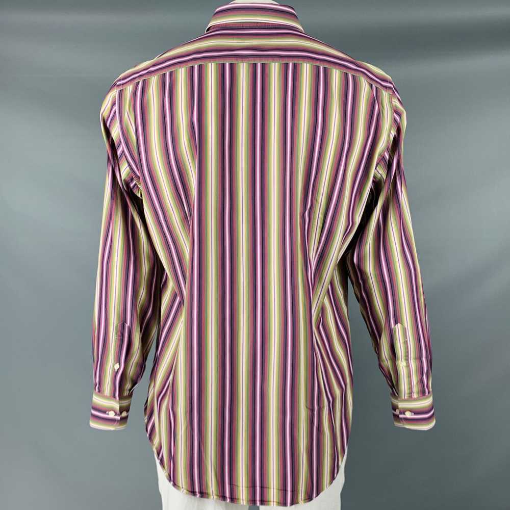 Etro Purple Green Stripe Cotton Button Up Long Sl… - image 4