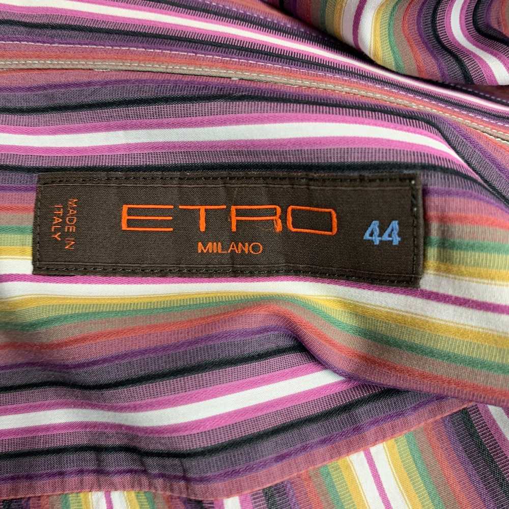 Etro Purple Green Stripe Cotton Button Up Long Sl… - image 7