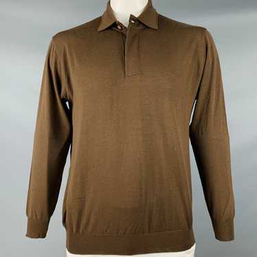 Brioni Brown Knit Polo Pullover - image 1