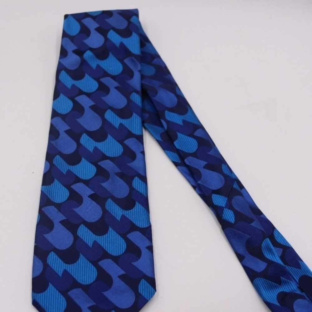 Paul Smith Blue Geometric Vintage Silk Necktie Tie - image 4
