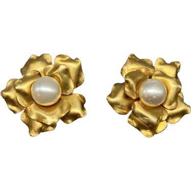 TLC Unsigned FRENCH CAMELLIA Earrings, Vintage 19… - image 1