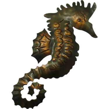 Large Copper Seahorse Brooch Mid-Century