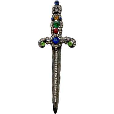 Unsigned Staret Jeweled Sword Brooch, 1940s: Book… - image 1