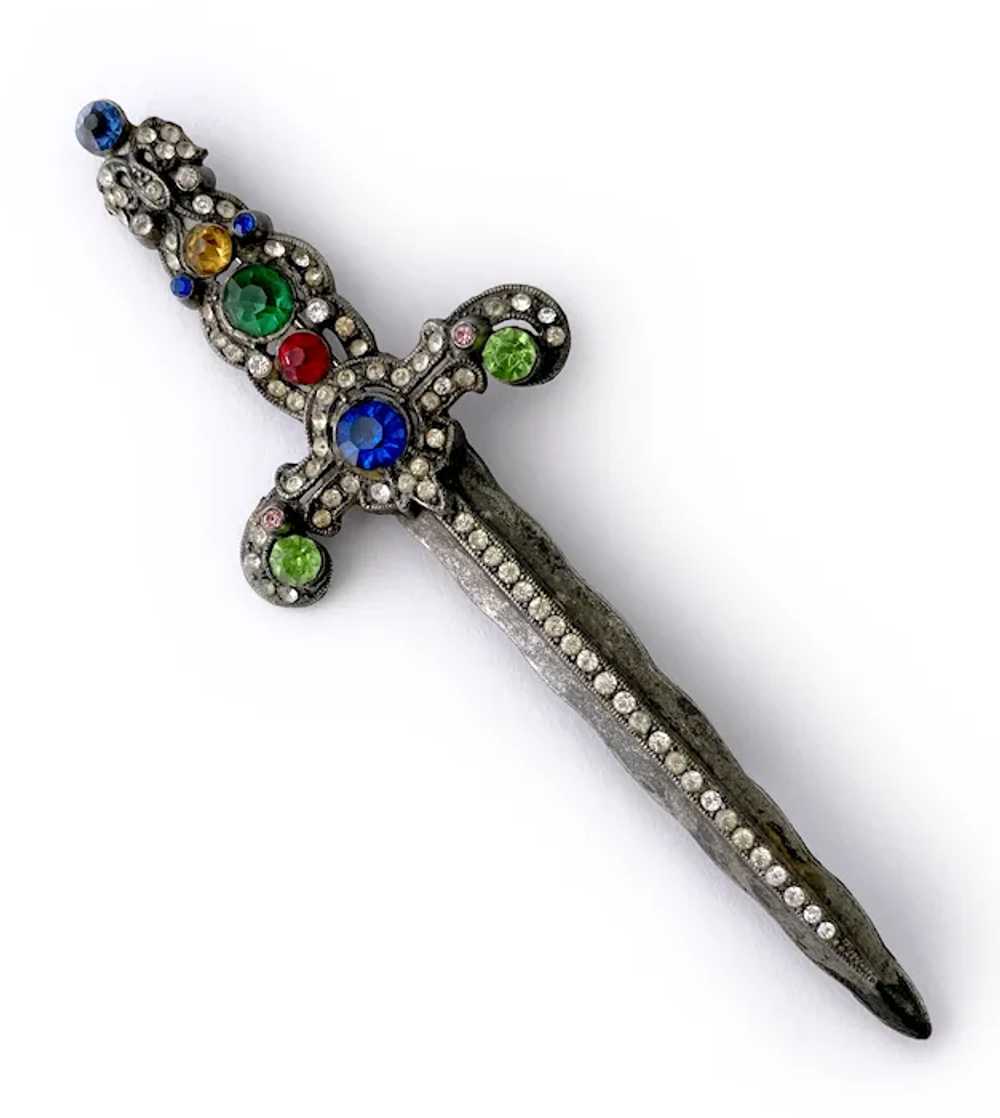 Unsigned Staret Jeweled Sword Brooch, 1940s: Book… - image 3