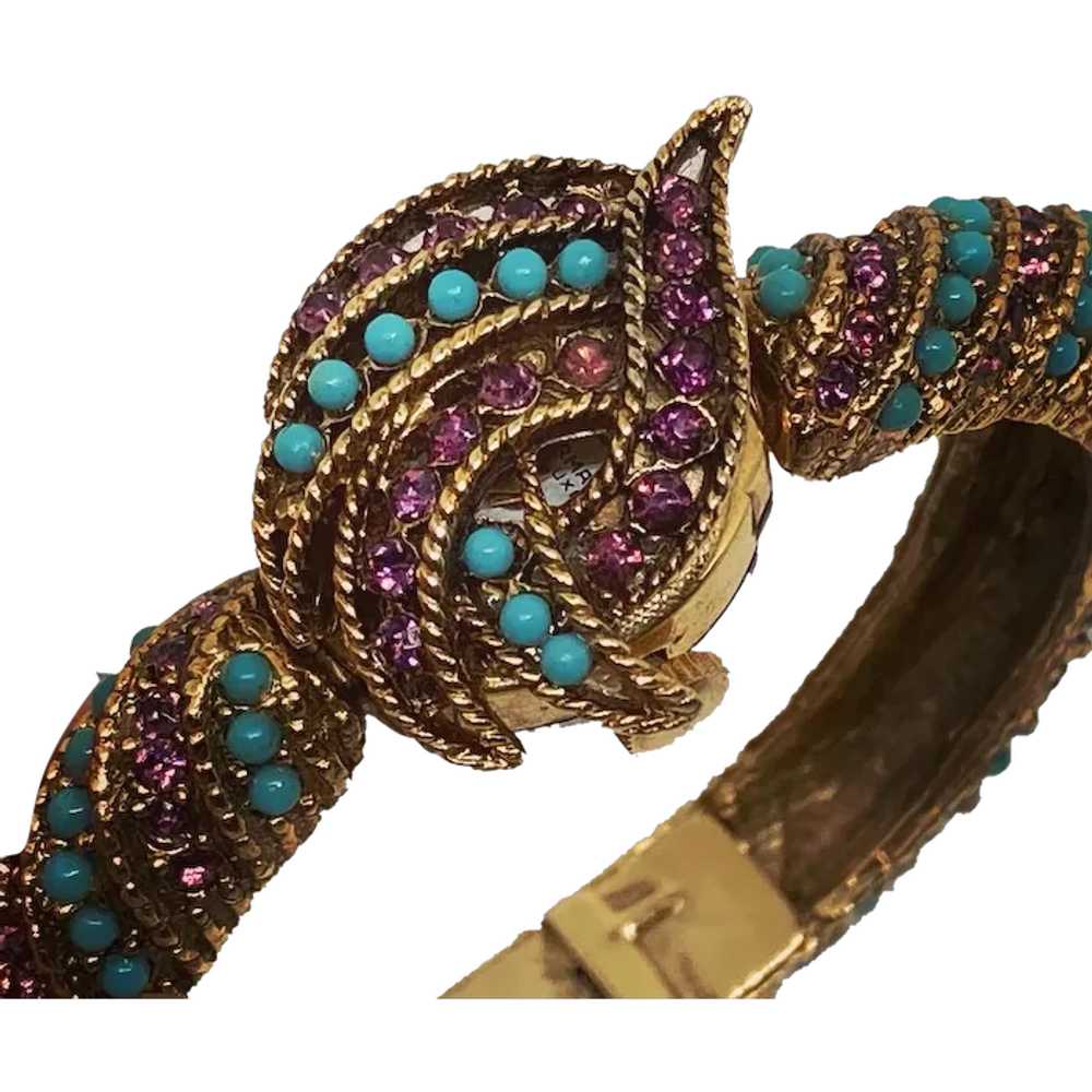 Mid-Century Turquoise & Amethyst Ladies Wristwatc… - image 1