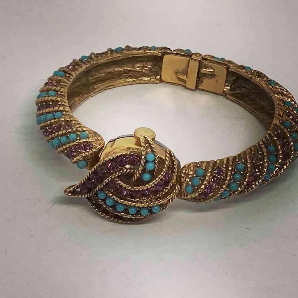 Mid-Century Turquoise & Amethyst Ladies Wristwatc… - image 3