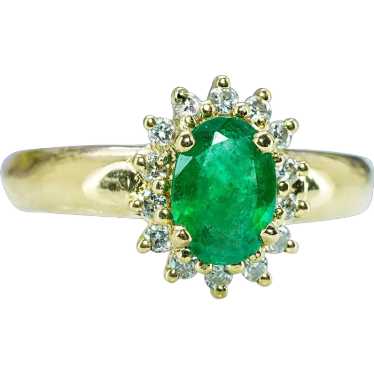 Vintage Emerald Diamond 18K Gold Halo Princess Di… - image 1