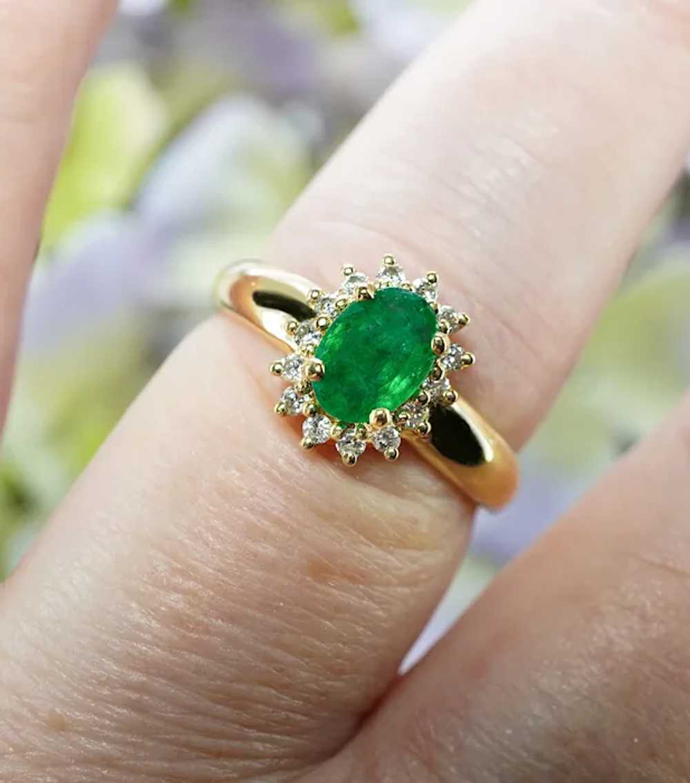 Vintage Emerald Diamond 18K Gold Halo Princess Di… - image 3