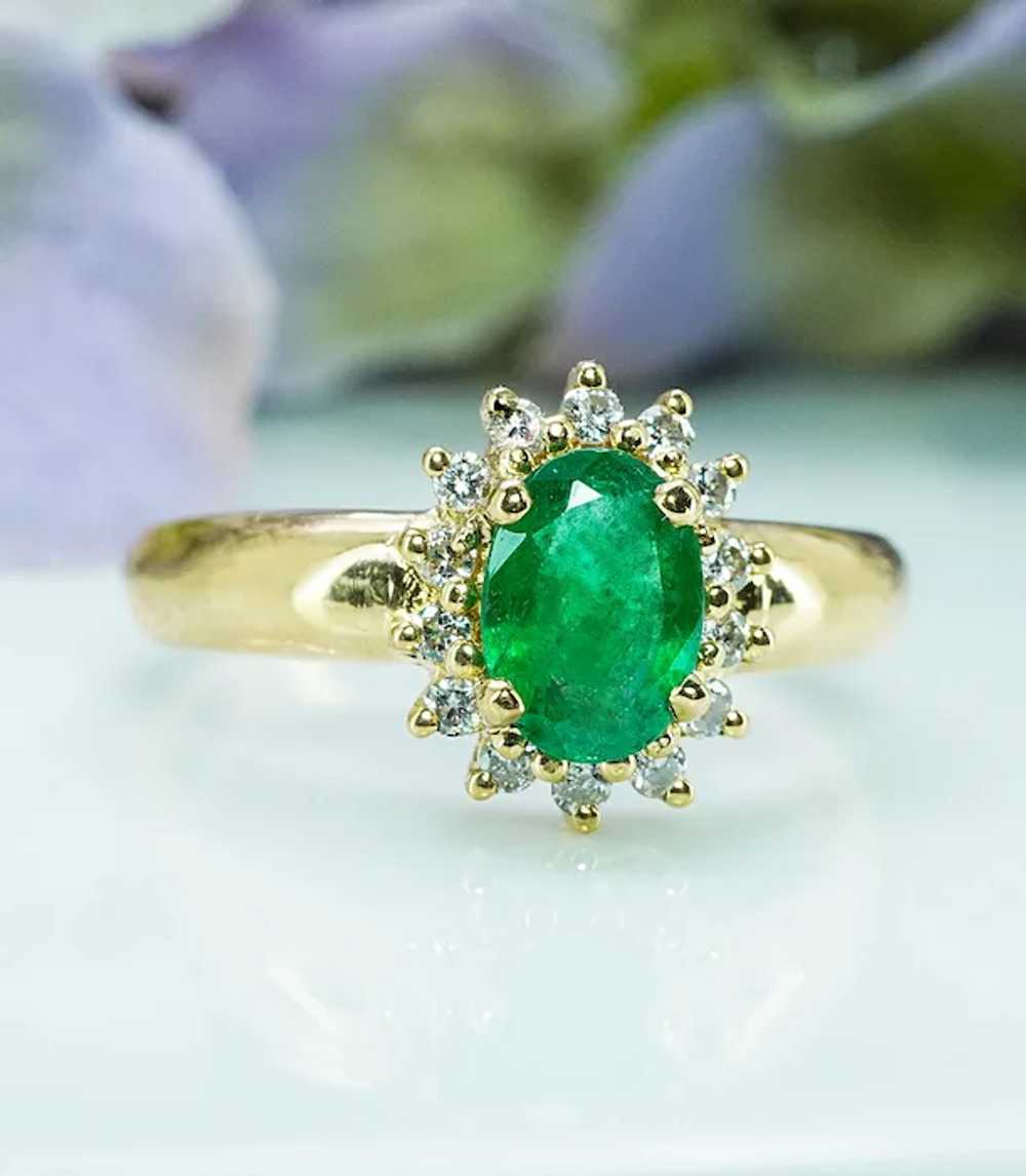 Vintage Emerald Diamond 18K Gold Halo Princess Di… - image 4