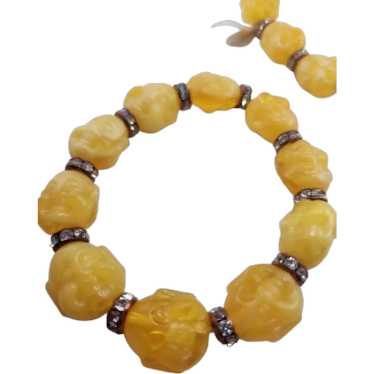 Vintage Pale Yellow Resin Buddha Bracelet NOS (A43