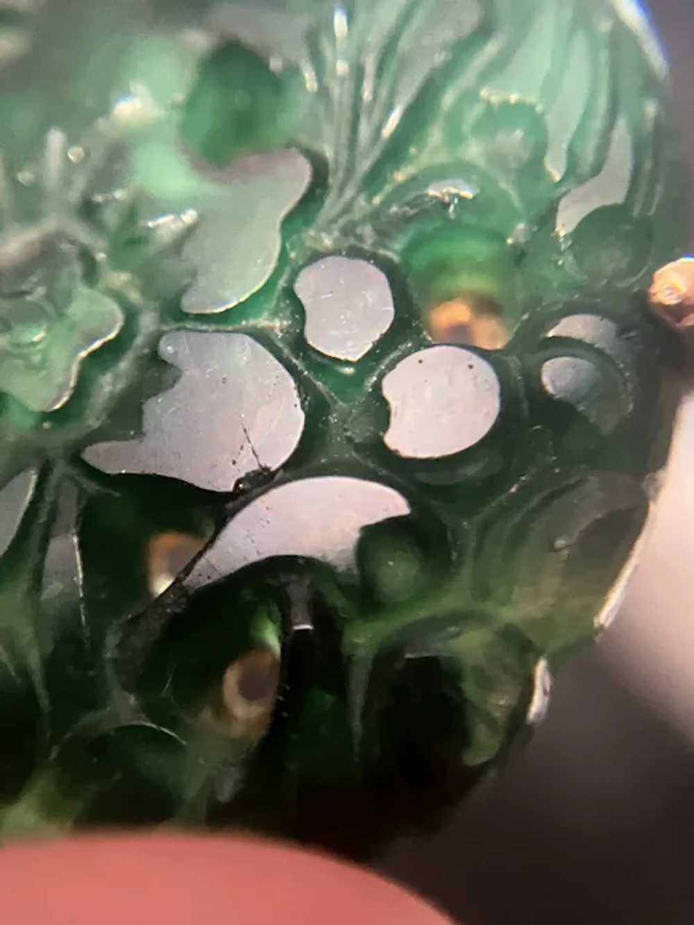 Ciner Molded Jade-color Glass Brooch with Gold-pl… - image 10