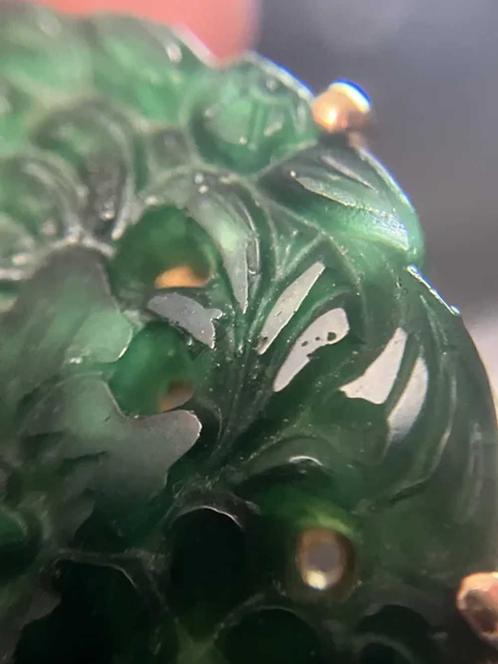 Ciner Molded Jade-color Glass Brooch with Gold-pl… - image 11