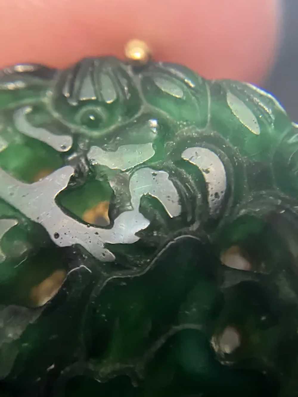 Ciner Molded Jade-color Glass Brooch with Gold-pl… - image 12