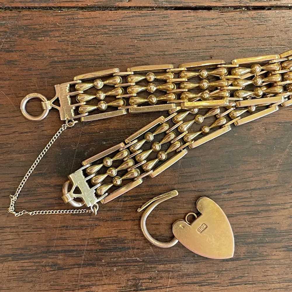 Antique Victorian 9k Gold Gate Bracelet with Hear… - image 4