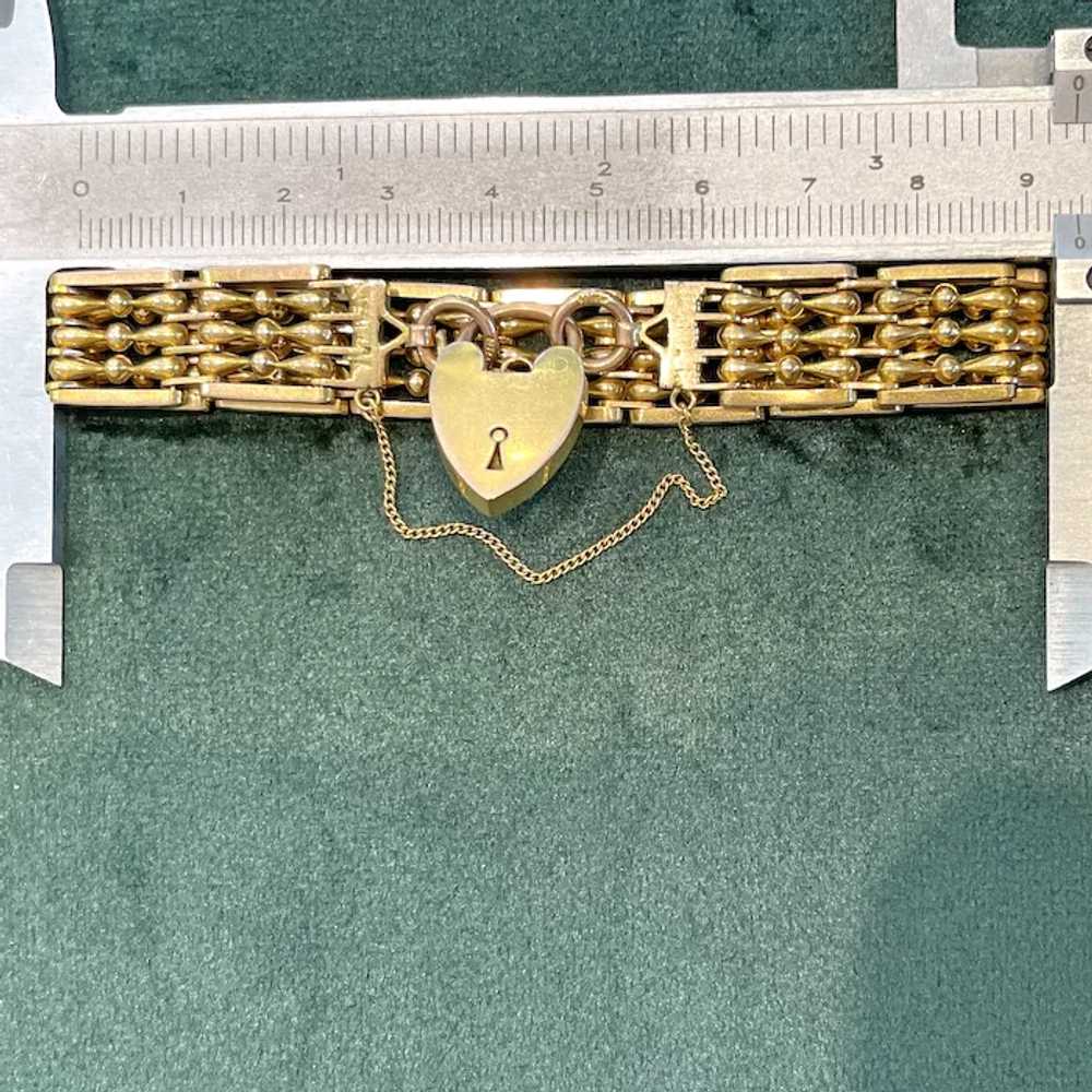 Antique Victorian 9k Gold Gate Bracelet with Hear… - image 7