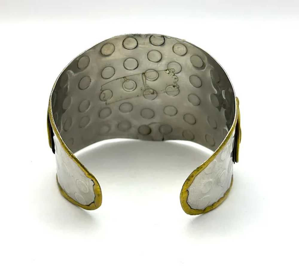 Wide Silvertone Hammered Look Cuff Bracelet with … - image 10