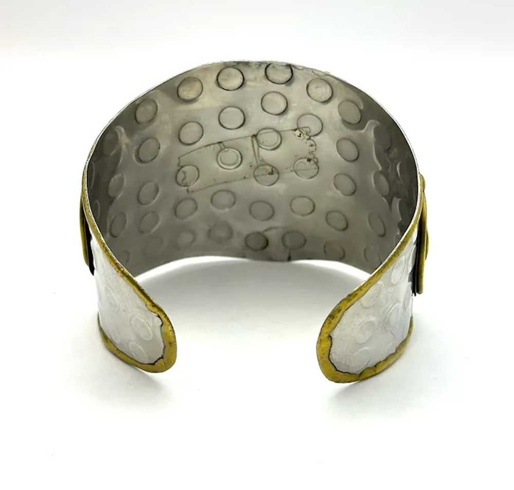 Wide Silvertone Hammered Look Cuff Bracelet with … - image 11