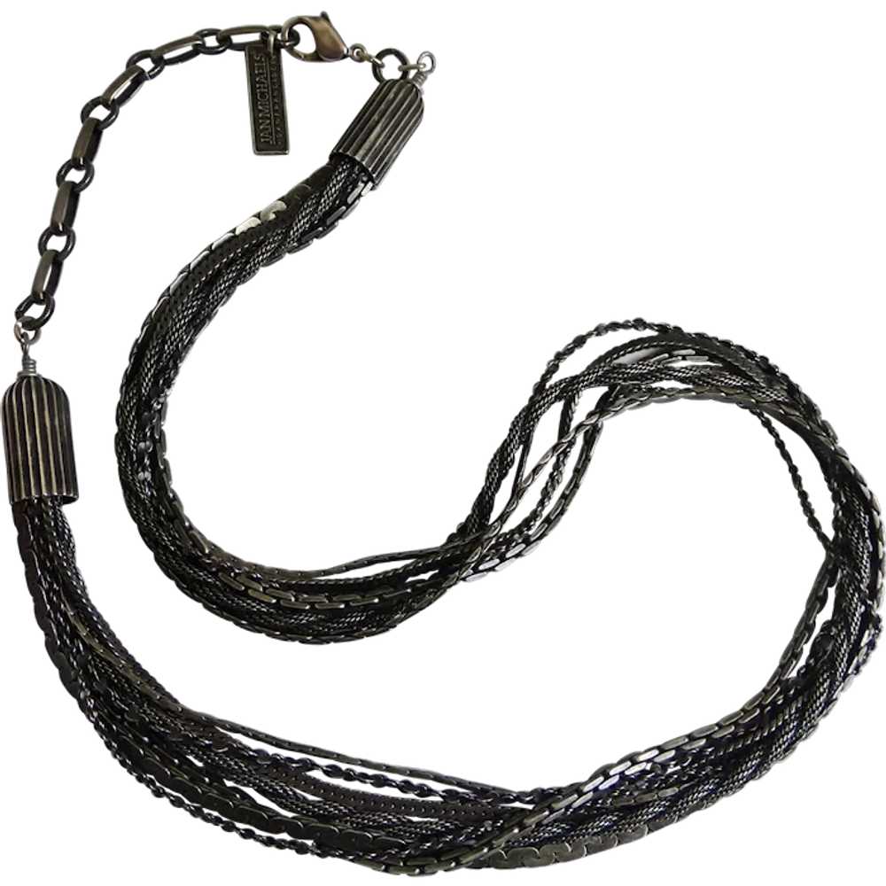 JAN MICHAELS Multi Strand Necklace of Gunmetal Ch… - image 1