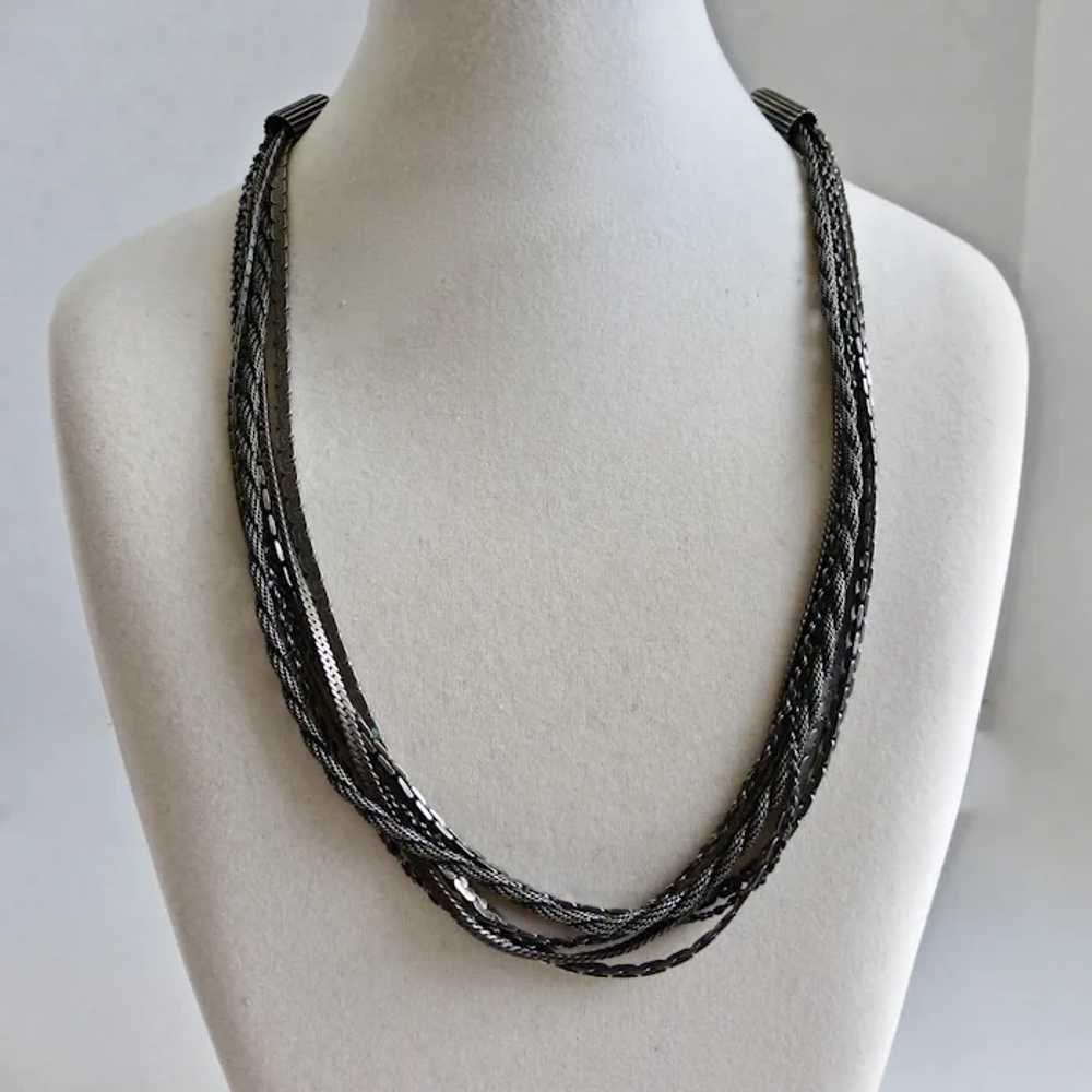 JAN MICHAELS Multi Strand Necklace of Gunmetal Ch… - image 2