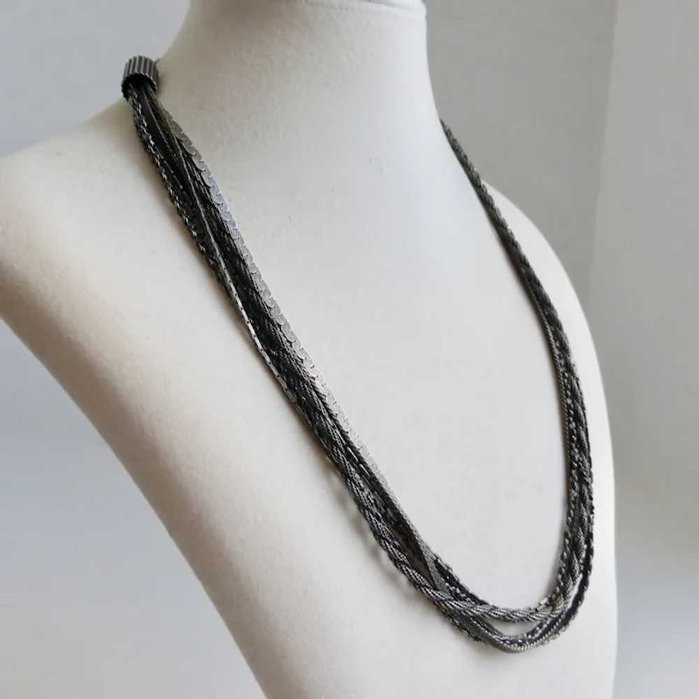 JAN MICHAELS Multi Strand Necklace of Gunmetal Ch… - image 3