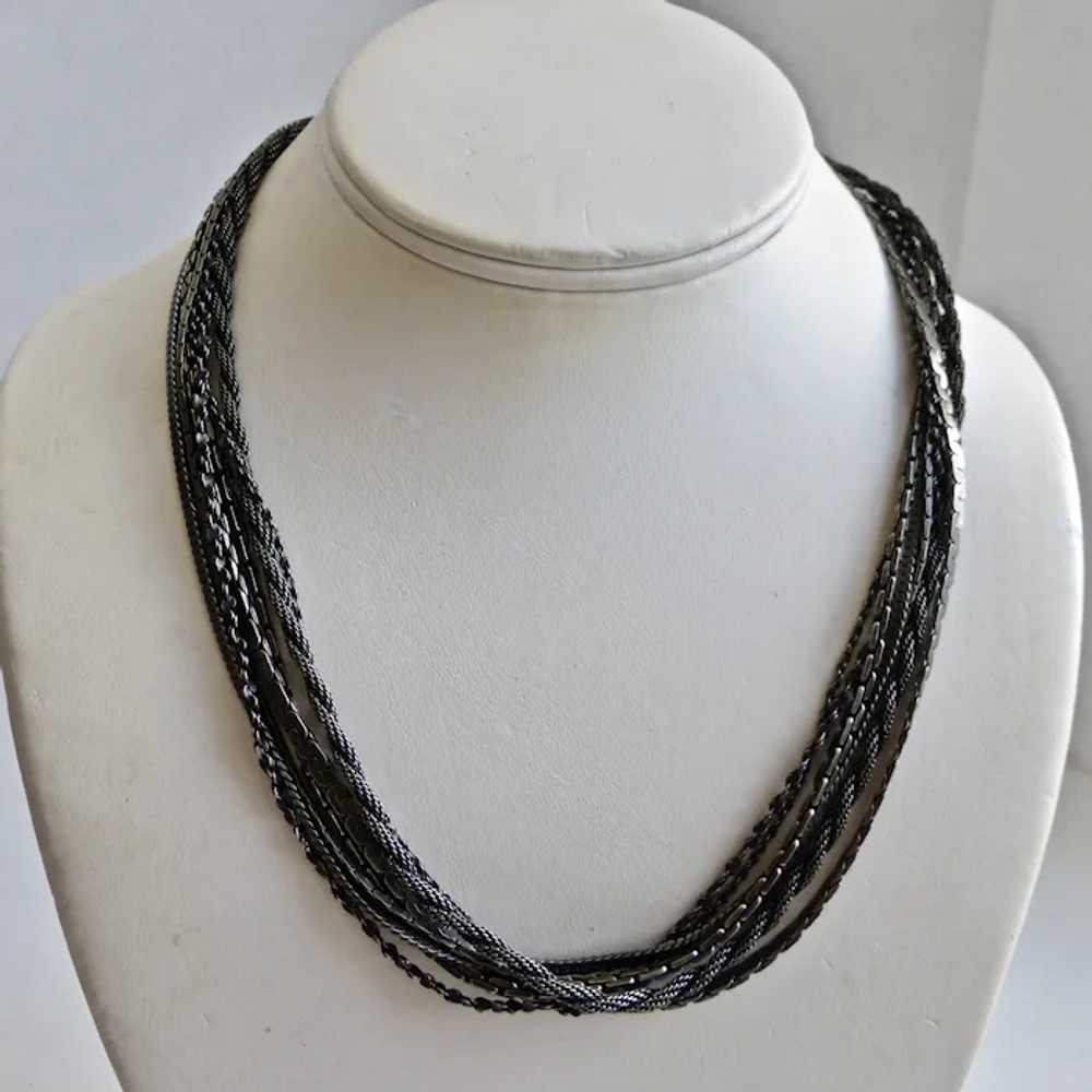 JAN MICHAELS Multi Strand Necklace of Gunmetal Ch… - image 5