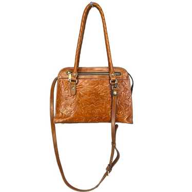 Patricia Nash Brown Italian Leather Tooled Satche… - image 1