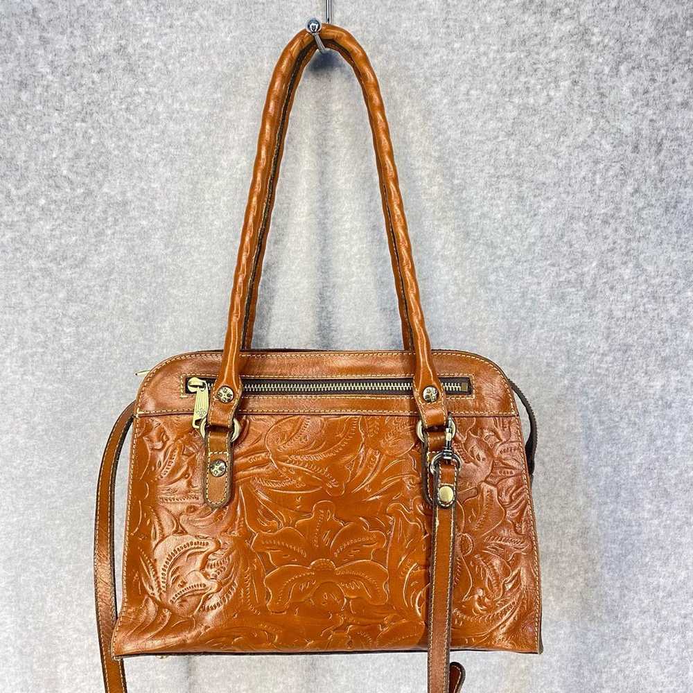 Patricia Nash Brown Italian Leather Tooled Satche… - image 2