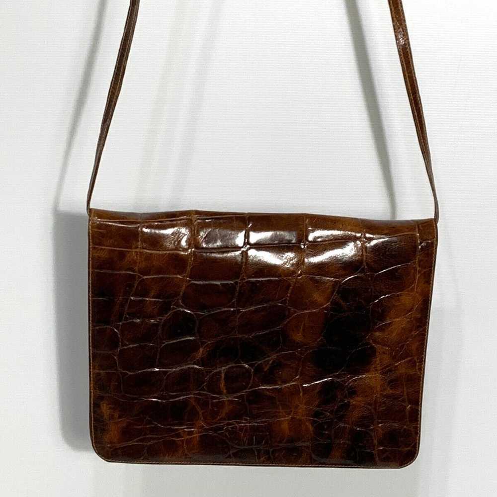 Furla Vintage Brown Croc Embossed Leather Crossbo… - image 10