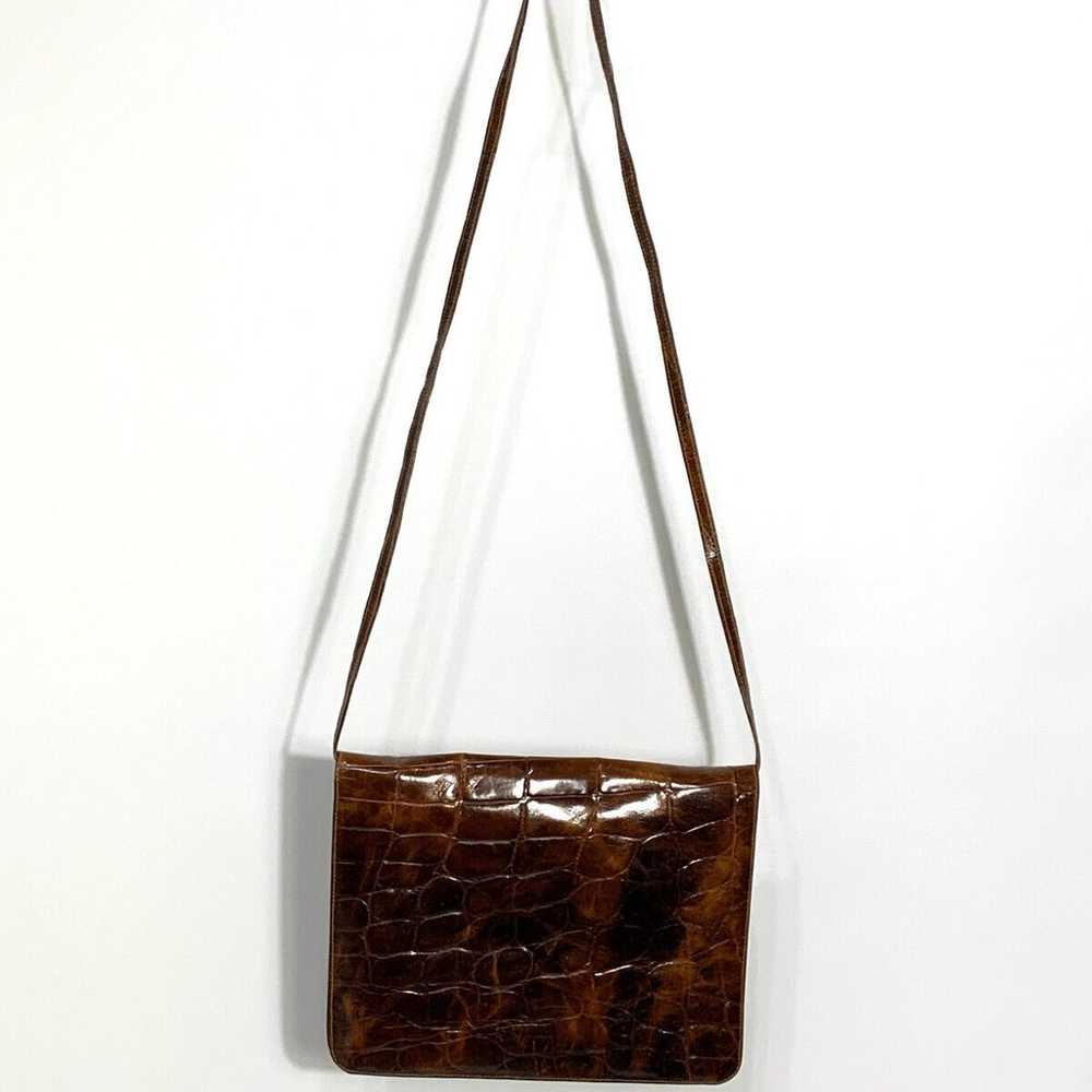 Furla Vintage Brown Croc Embossed Leather Crossbo… - image 12