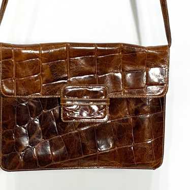 Furla Vintage Brown Croc Embossed Leather Crossbo… - image 1