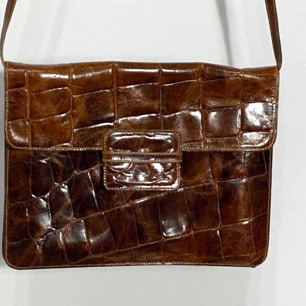 Furla Vintage Brown Croc Embossed Leather Crossbo… - image 3