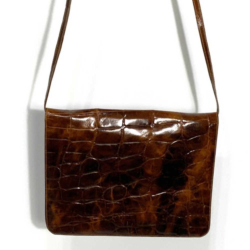 Furla Vintage Brown Croc Embossed Leather Crossbo… - image 4