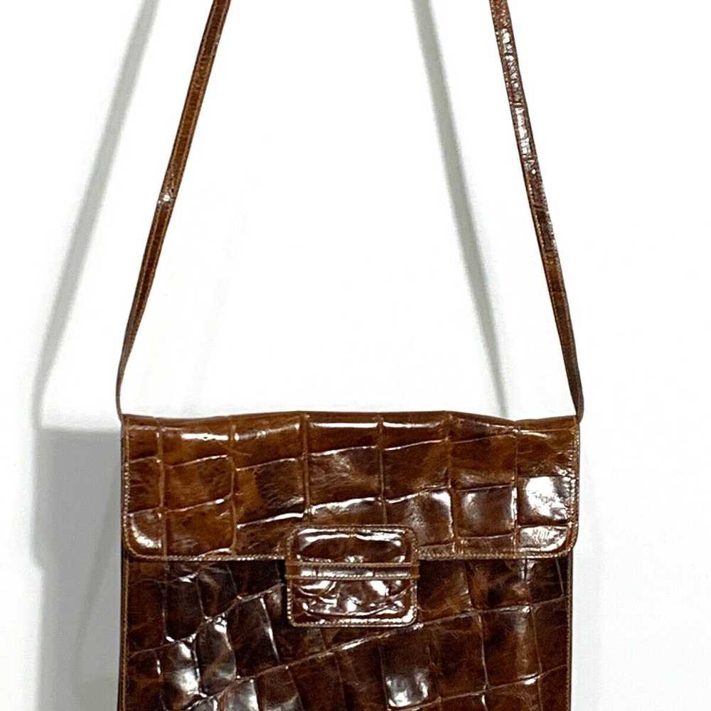 Furla Vintage Brown Croc Embossed Leather Crossbo… - image 5