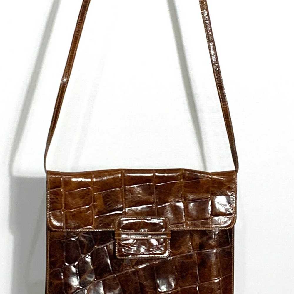 Furla Vintage Brown Croc Embossed Leather Crossbo… - image 6