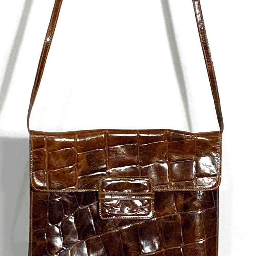 Furla Vintage Brown Croc Embossed Leather Crossbo… - image 7