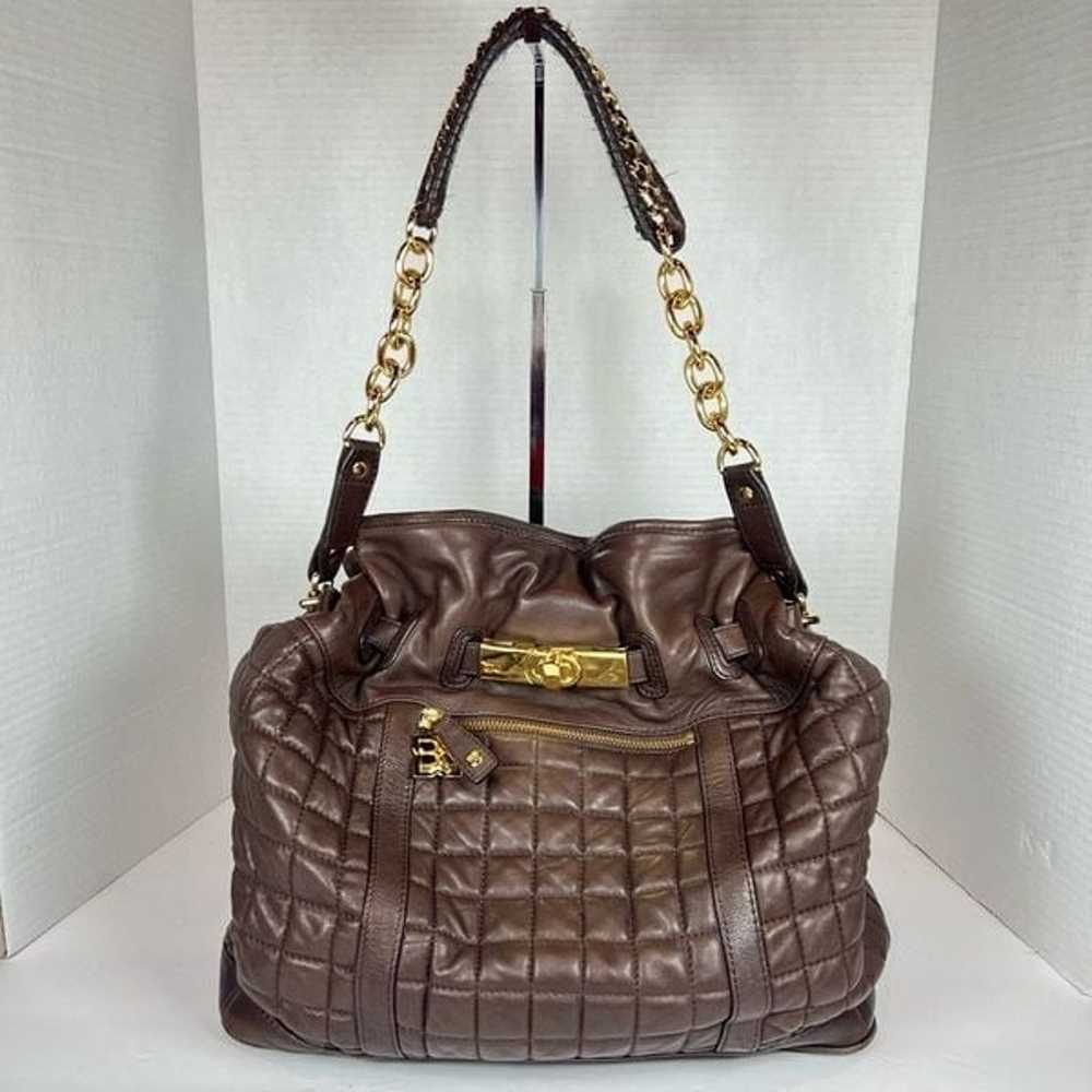 BCBGMAXAZRIA Quilted Shoulder Bag Brown Leather G… - image 1