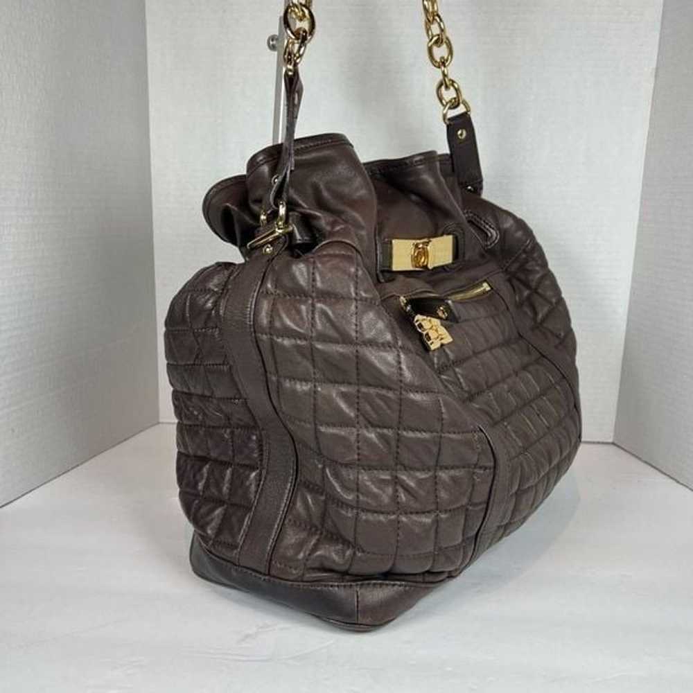 BCBGMAXAZRIA Quilted Shoulder Bag Brown Leather G… - image 2