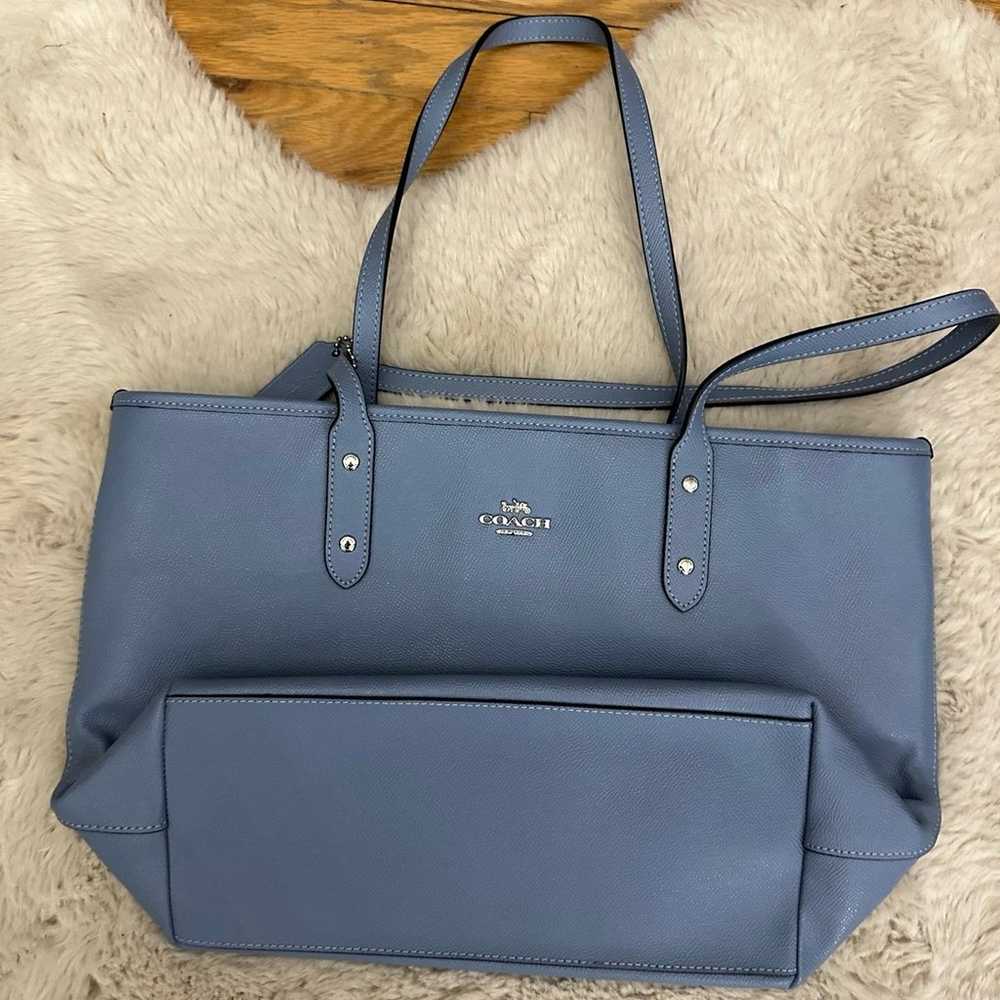 New COACH leather light blue leather tote bag - image 1