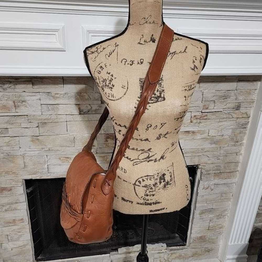 Patricia Nash Brown Tooled Leather Saddle Bag cro… - image 5