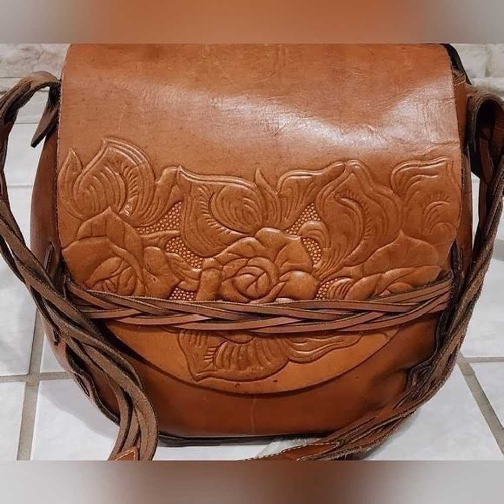 Patricia Nash Brown Tooled Leather Saddle Bag cro… - image 6