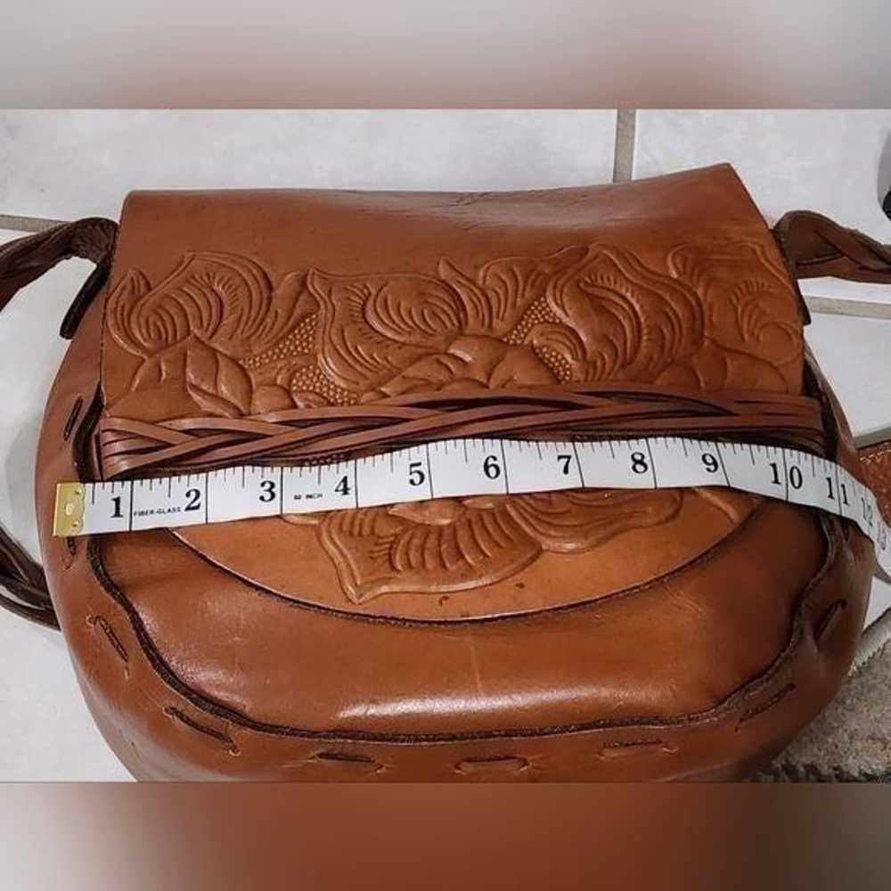 Patricia Nash Brown Tooled Leather Saddle Bag cro… - image 7