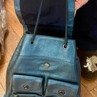 Coach Mickie Metallic Blue Leather Backpack