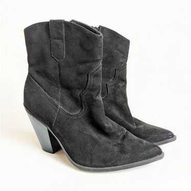 Just Fab Cassidy Western Bootie Black Suede CowGir