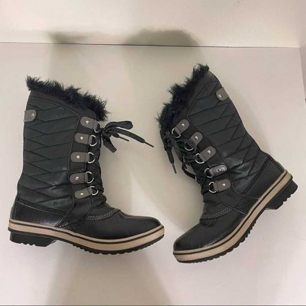 Sorel Black Leather Lace Up Fur Lined Winter Boots - image 8