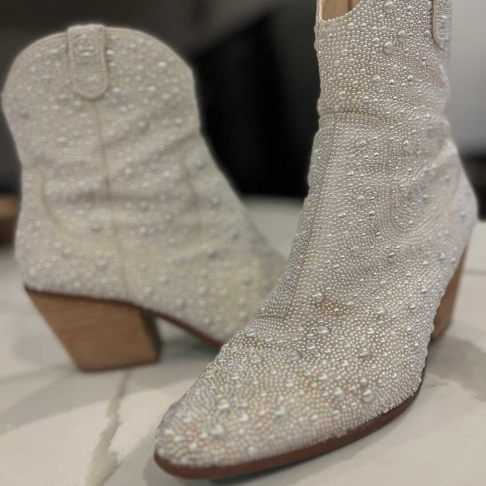 Betsy Johnson Embellished Pearl Booties - image 1