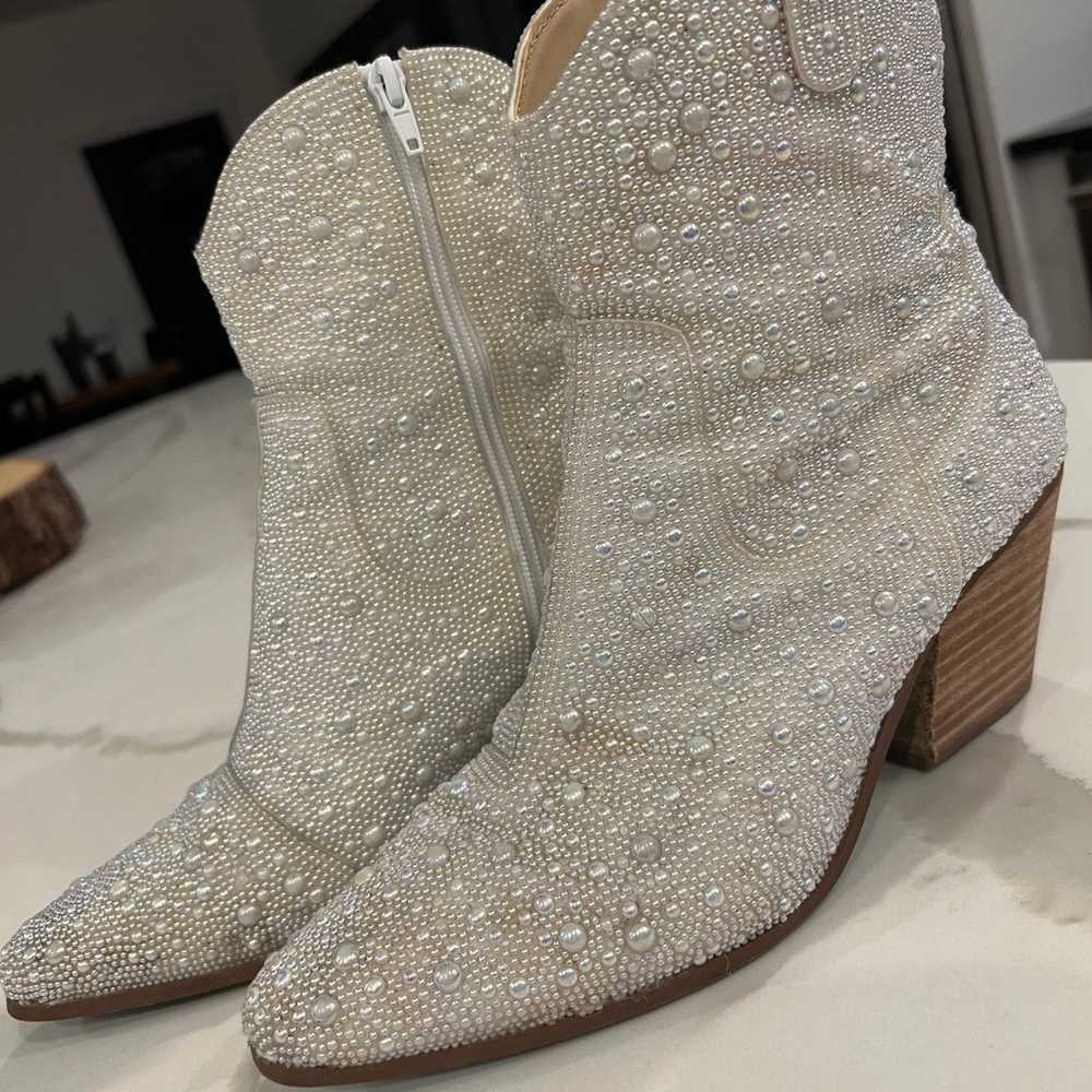 Betsy Johnson Embellished Pearl Booties - image 2