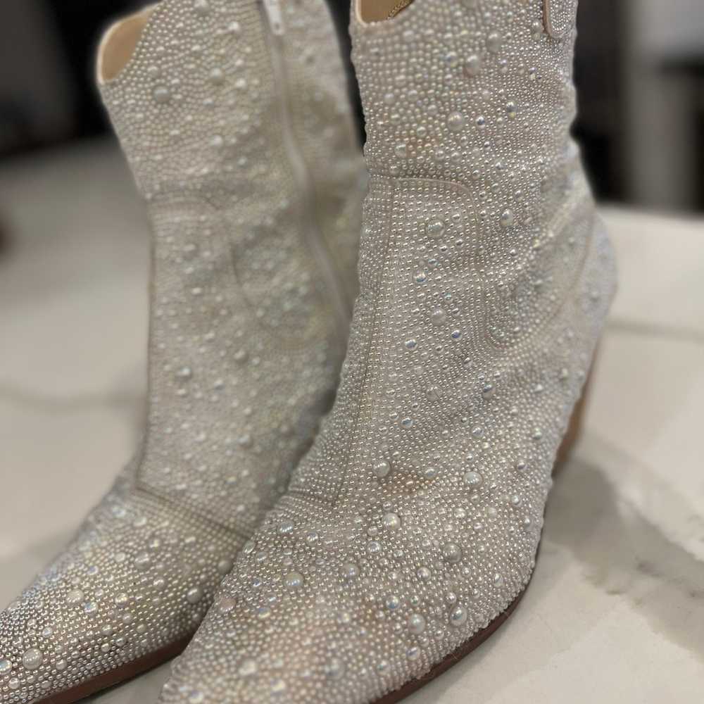 Betsy Johnson Embellished Pearl Booties - image 4