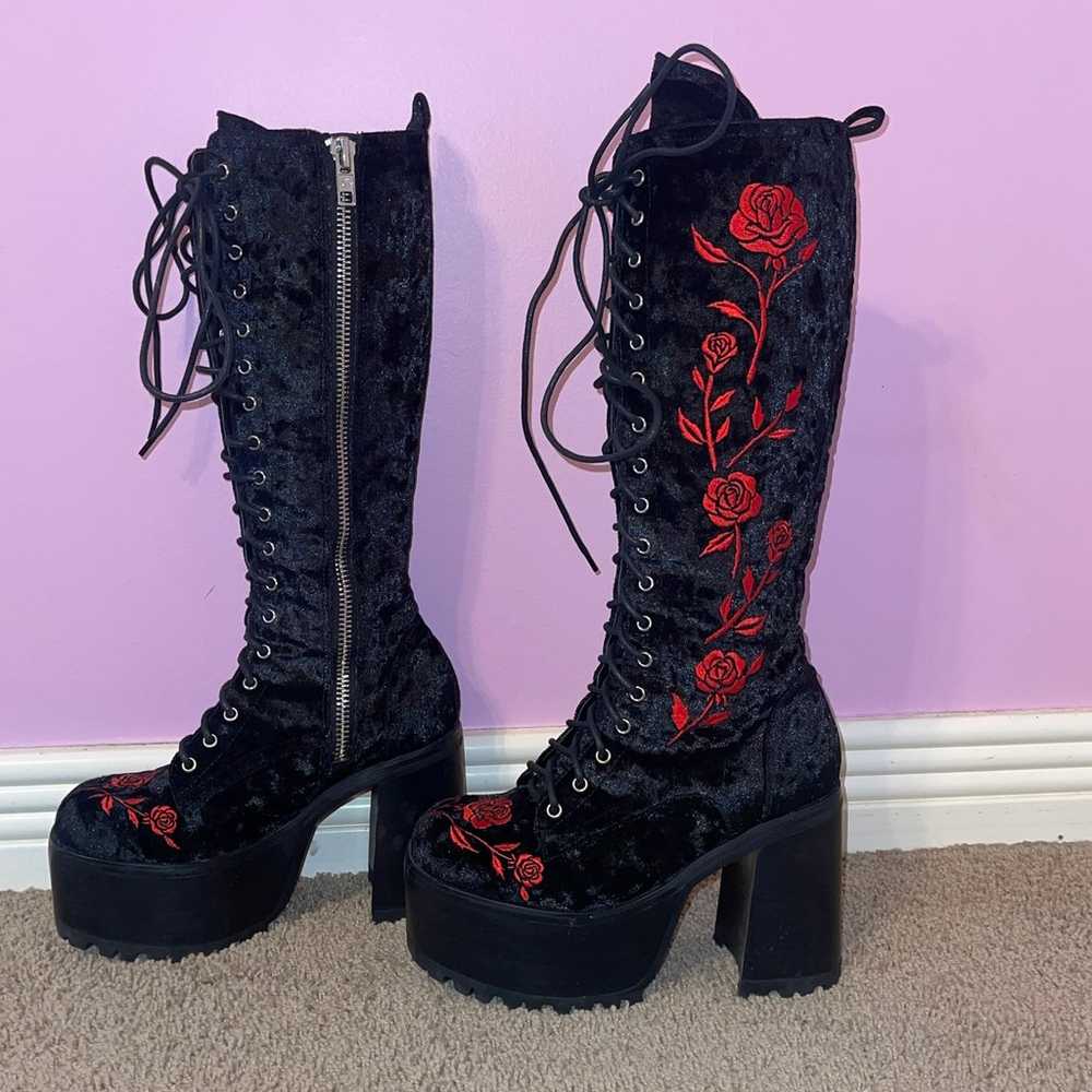 Victorian gothic velvet vampire rose boots platfo… - image 3